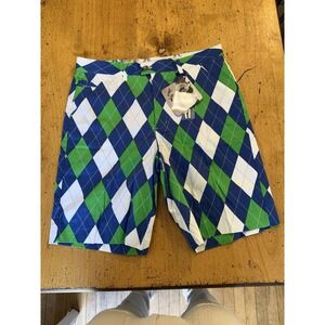 New Royal and Awesome Golf Shorts Mens 34  Green and blue Argyle Outdoors Sport.